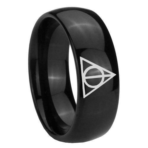 8mm Deathly Hallows Dome Black Tungsten Mens Engagement Band