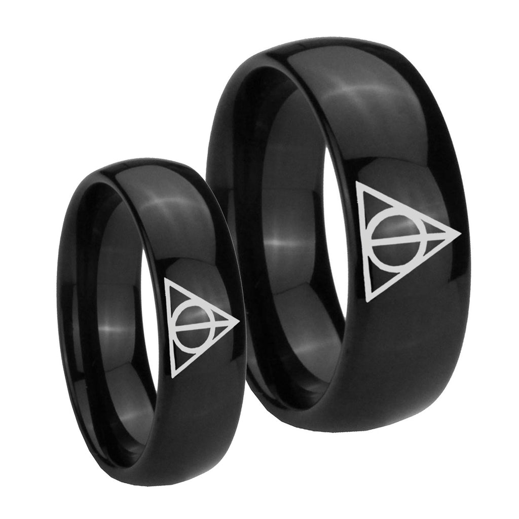 Deathly Hallows Dome Black Tungsten Mens Set Rings