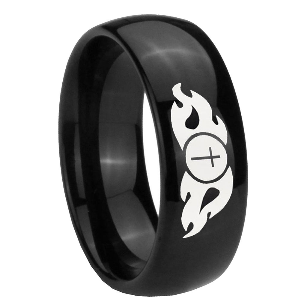 10mm Flamed Cross Dome Black Tungsten Carbide Wedding Band Ring