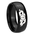 10mm Flamed Cross Dome Black Tungsten Carbide Wedding Band Ring