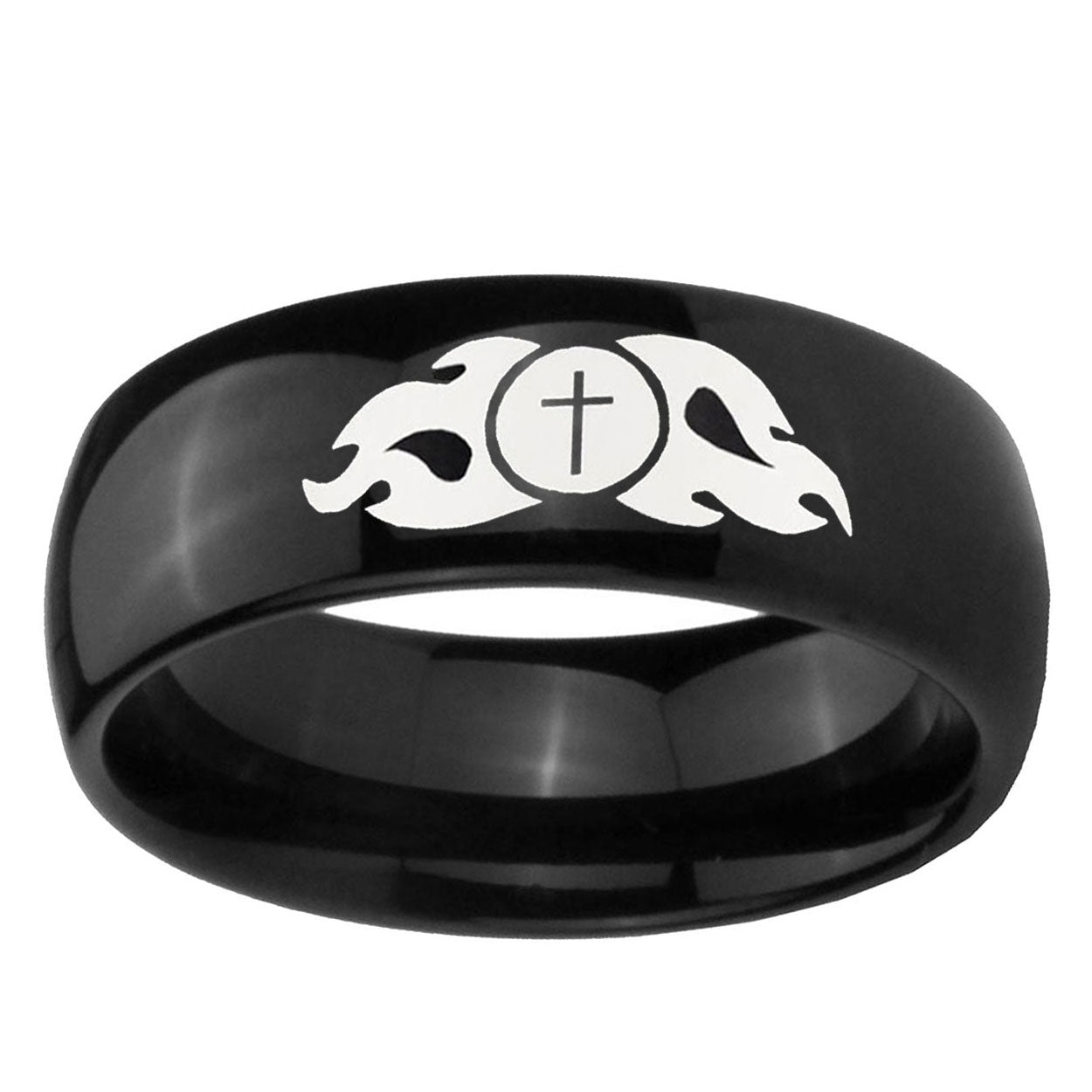 10mm Flamed Cross Dome Black Tungsten Ring
