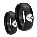 Greek CTR Dome Black Tungsten Couples Ring Set