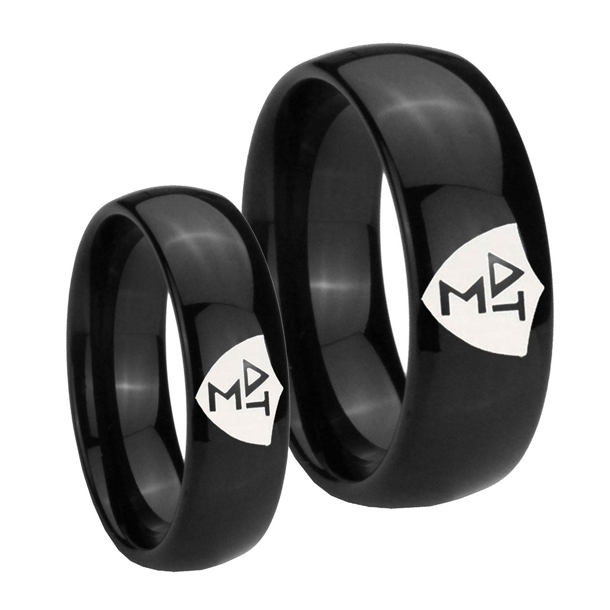 Greek CTR Dome Black Tungsten Couples Ring Set