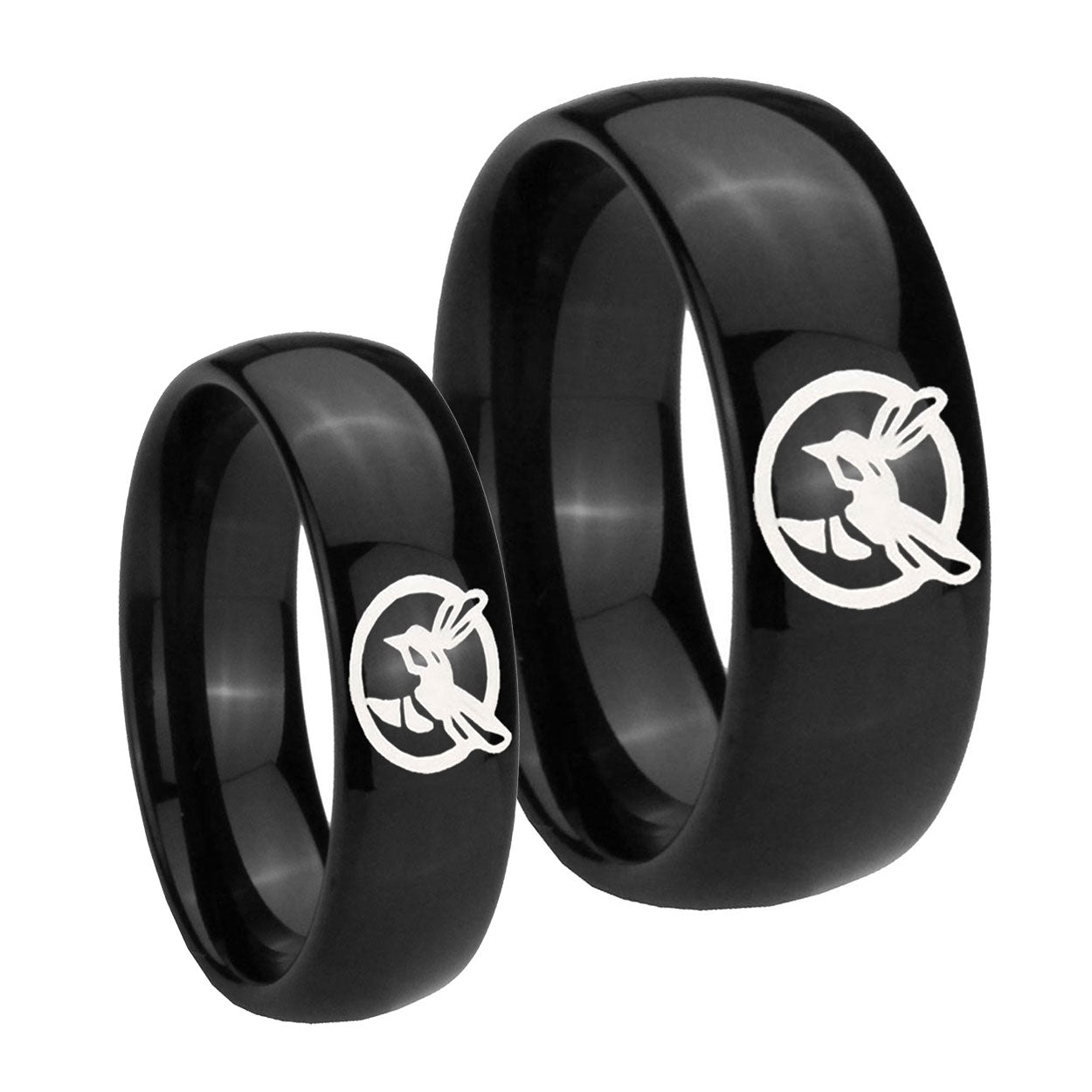 Honey Bee Dome Black Tungsten Couples Ring Set