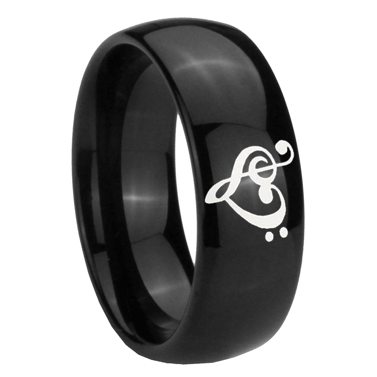 10mm Music & Heart Dome Black Tungsten Carbide Engagement Ring