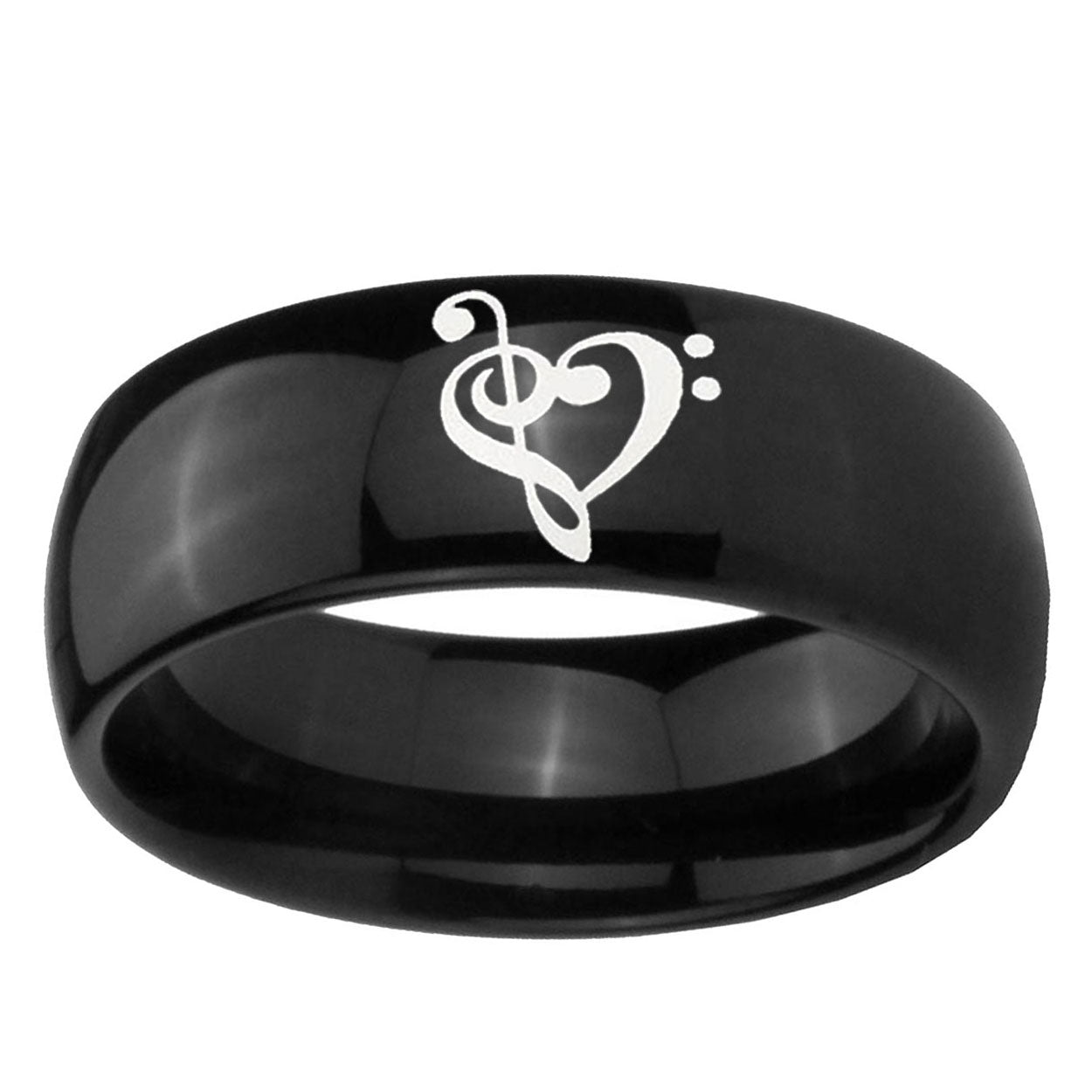 10mm Music & Heart Dome Black Tungsten Ring