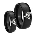 Music & Heart Dome Black Tungsten Wedding Set Rings