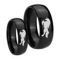 Horse Dome Black Tungsten Bridal Set Rings