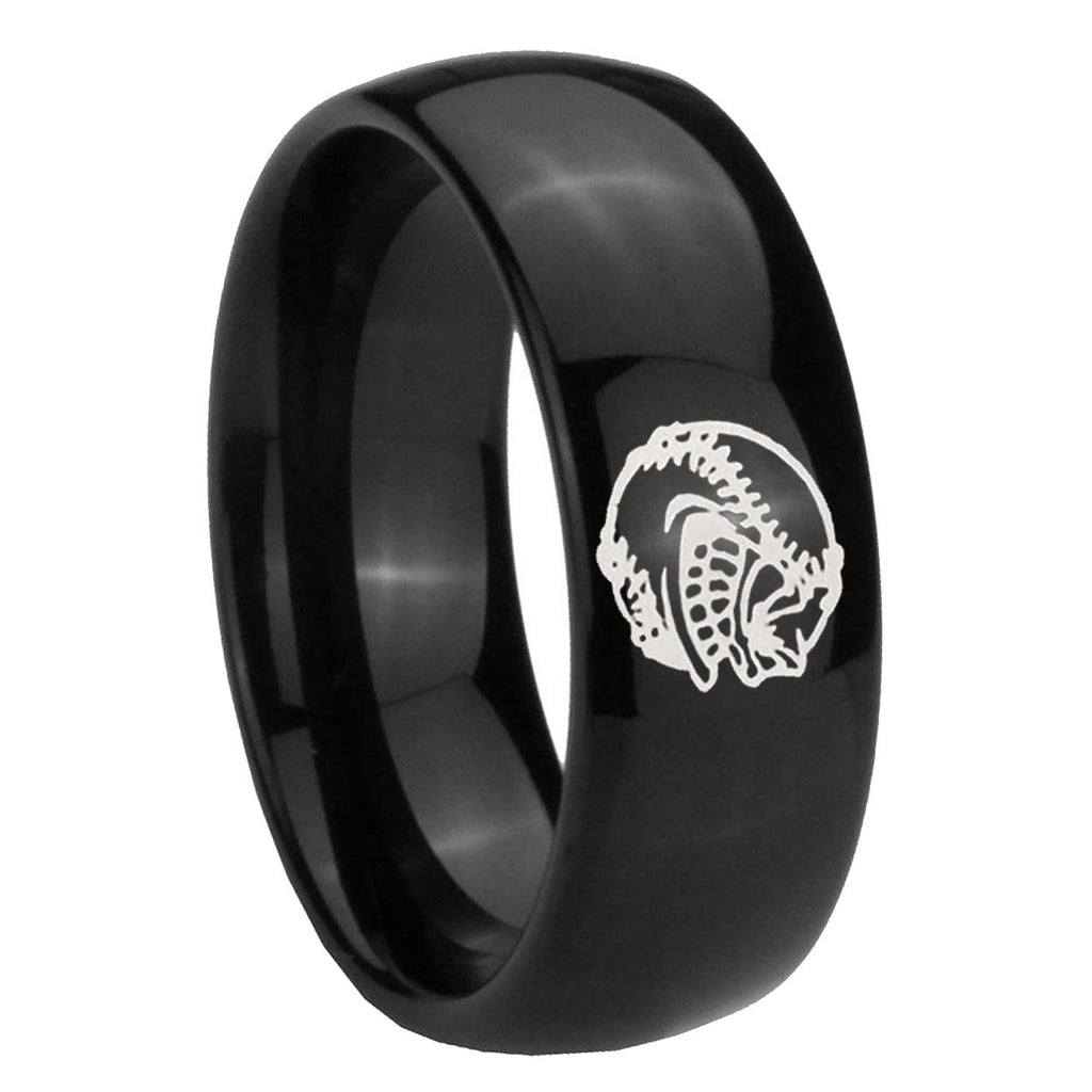 8mm Angry Baseball Dome Black Tungsten Men's Bands Ring
