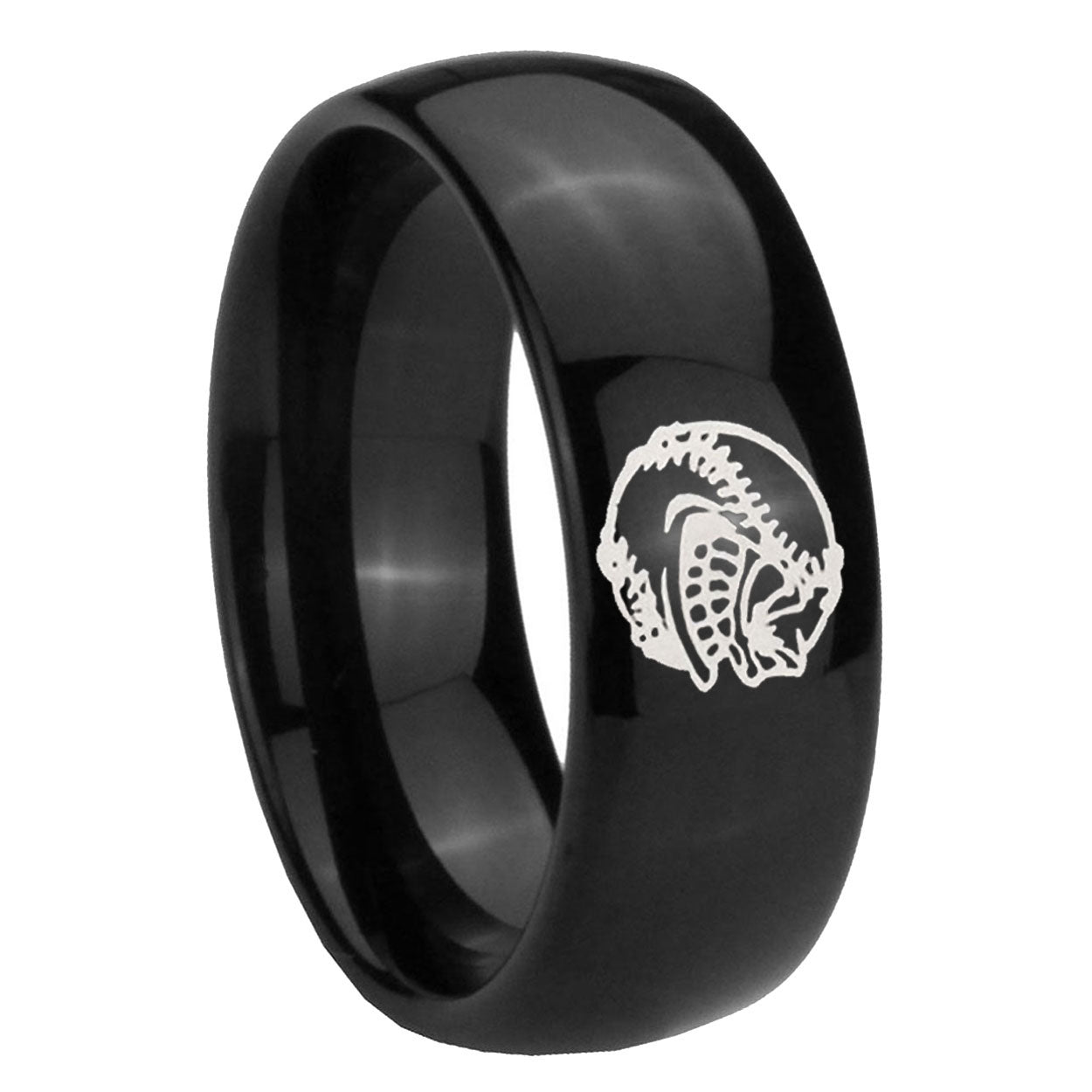 8mm Angry Baseball Dome Black Tungsten Men's Bands Ring