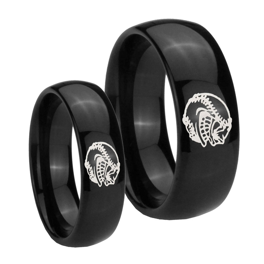 Angry Baseball Dome Black Tungsten Bridal Band Set