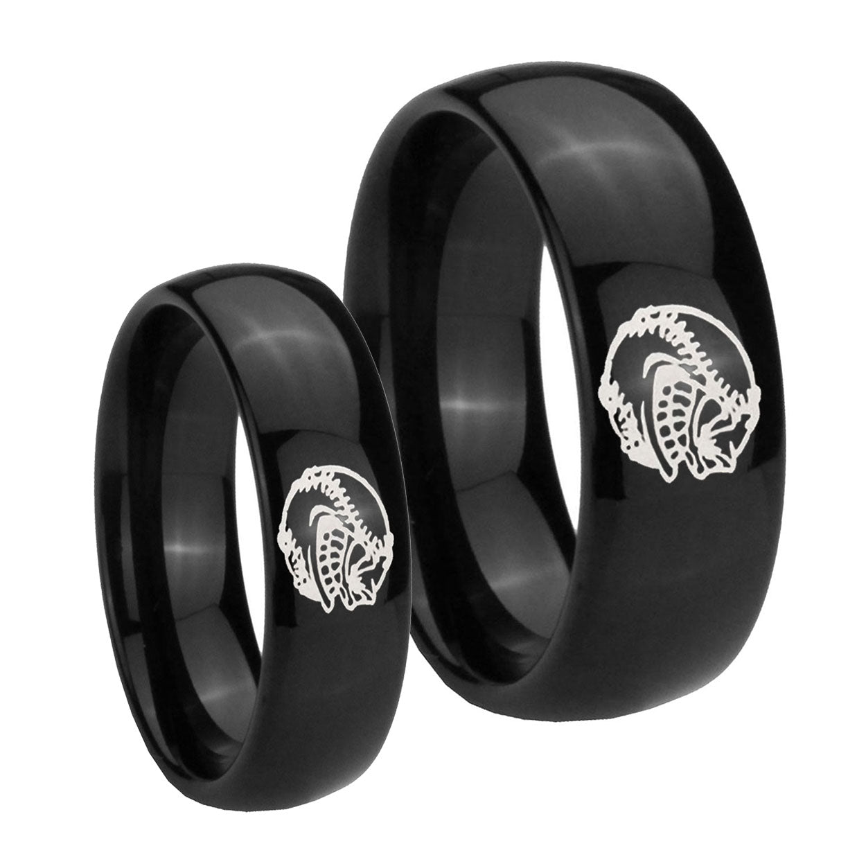 Angry Baseball Dome Black Tungsten Bridal Band Set