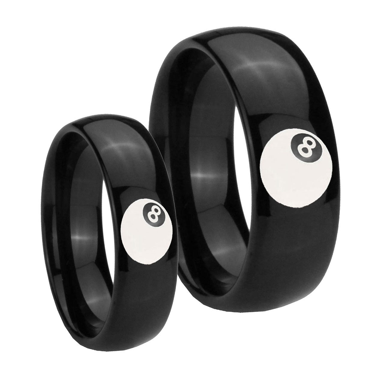8 Ball Dome Black Tungsten Couple Wedding Bands