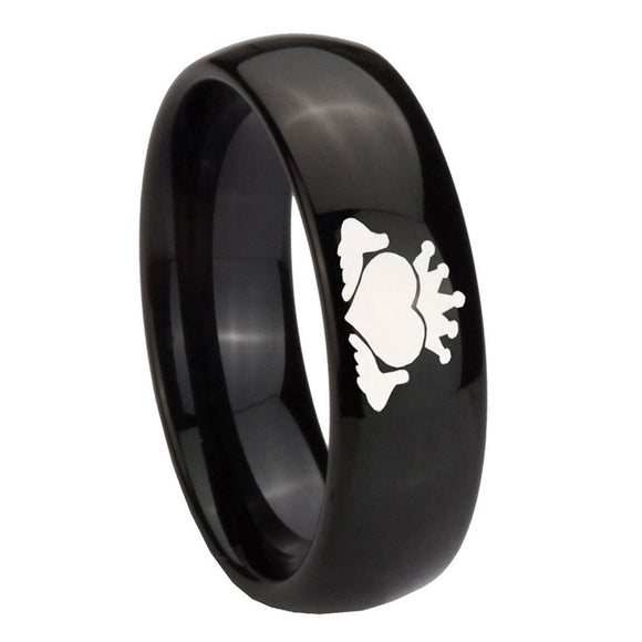8mm-Claddagh-Design-Dome-Black-Tungsten-Carbide-Mens-Bands-Ring