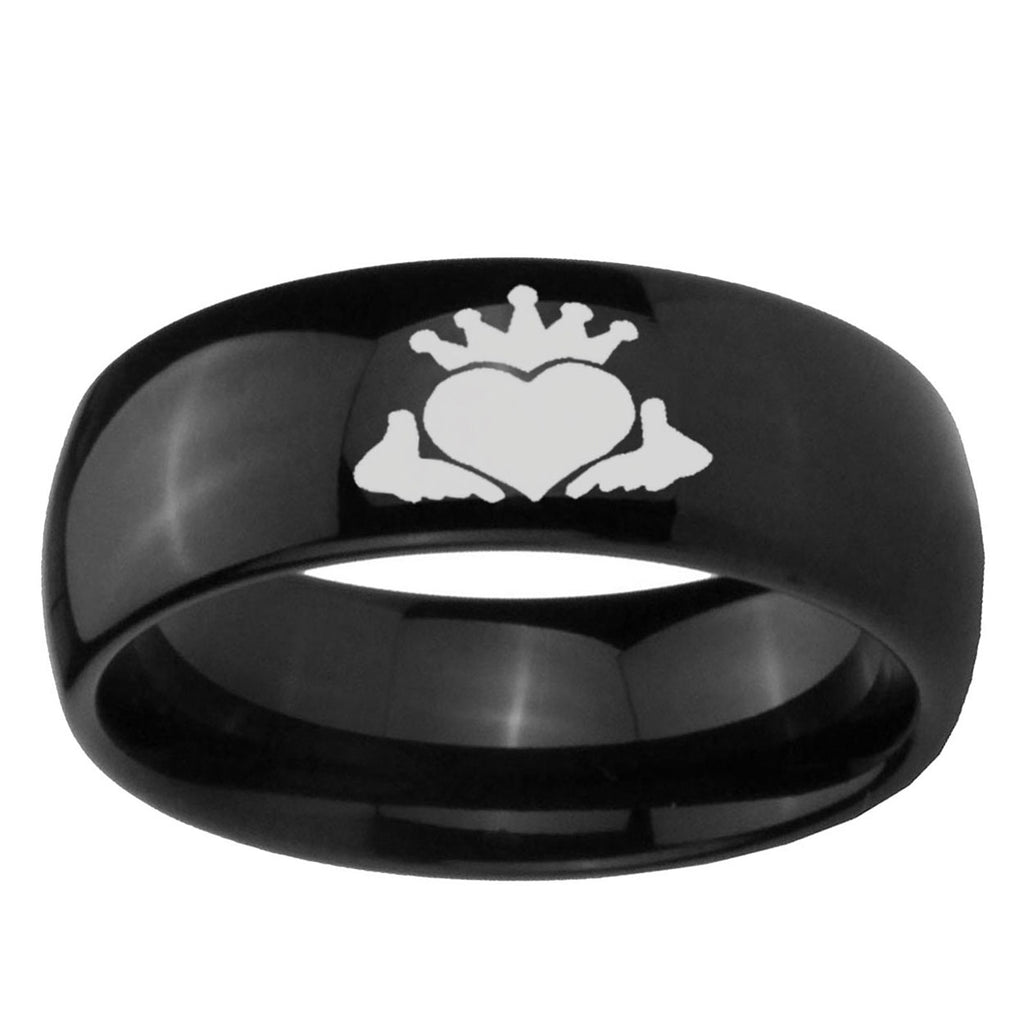 5mm Claddagh Design Dome Black Tungsten Mens Bands Ring