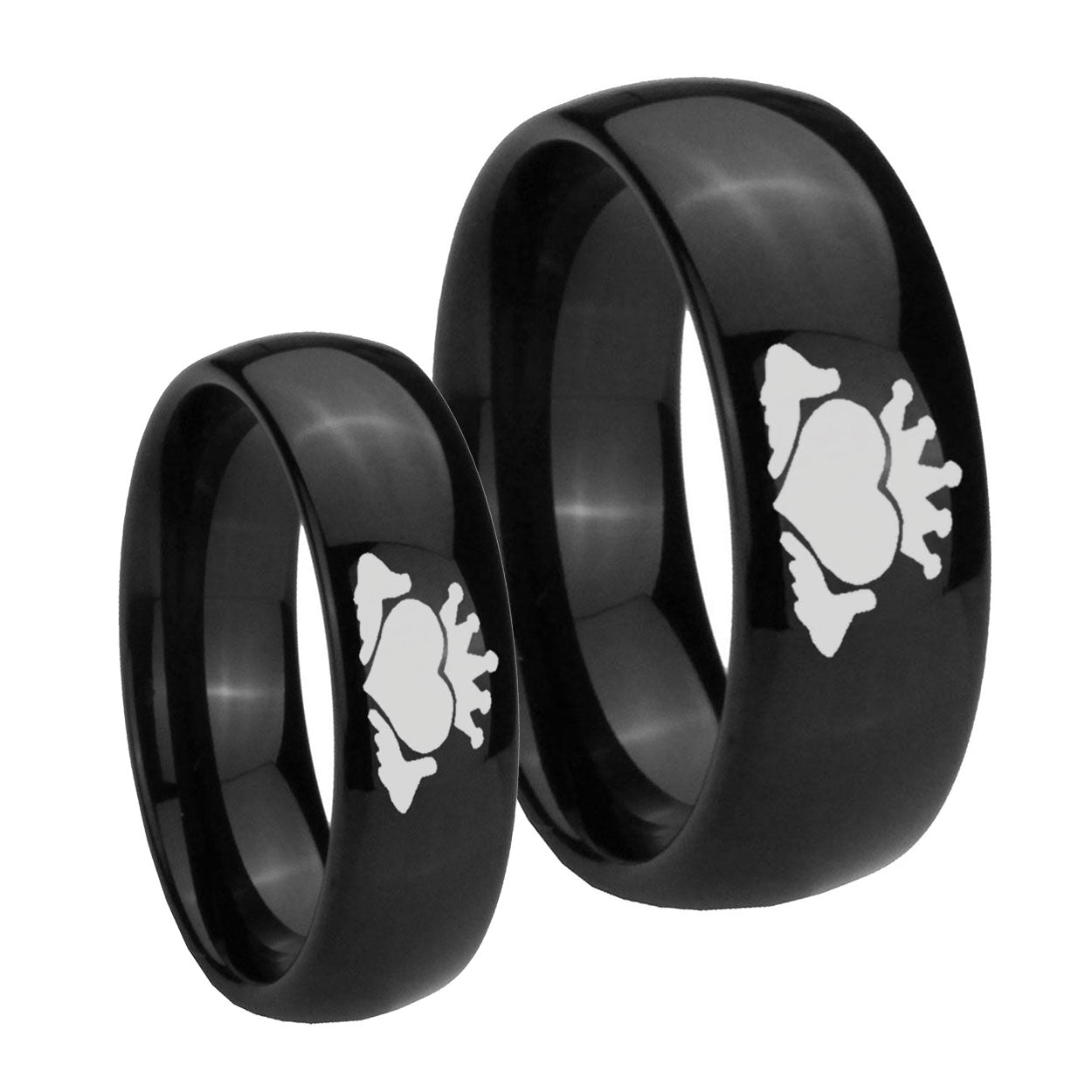 Claddagh Design Dome Black Tungsten Wedding Band Set