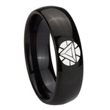 8mm Iron Man Art Reactor Dome Polish Black Mens Engraved Wedding Bands