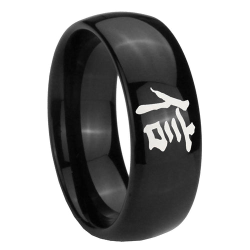 10mm Kanji Faith Dome Black Tungsten Carbide Men's Engagement Ring
