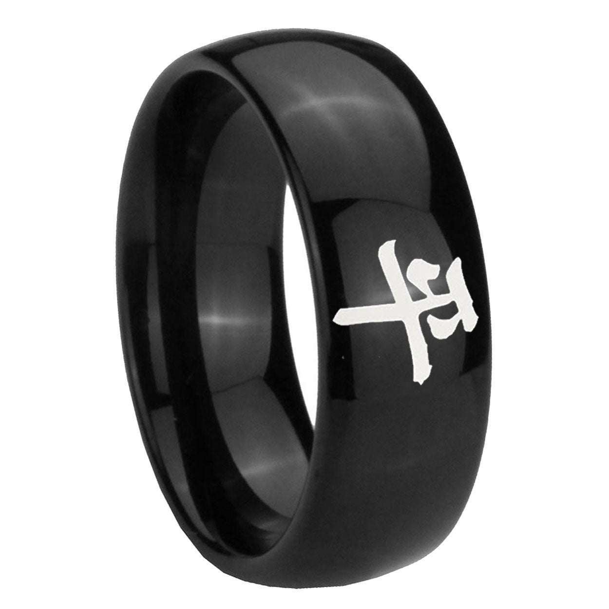 10mm Kanji Peace Dome Black Tungsten Carbide Mens Promise Ring