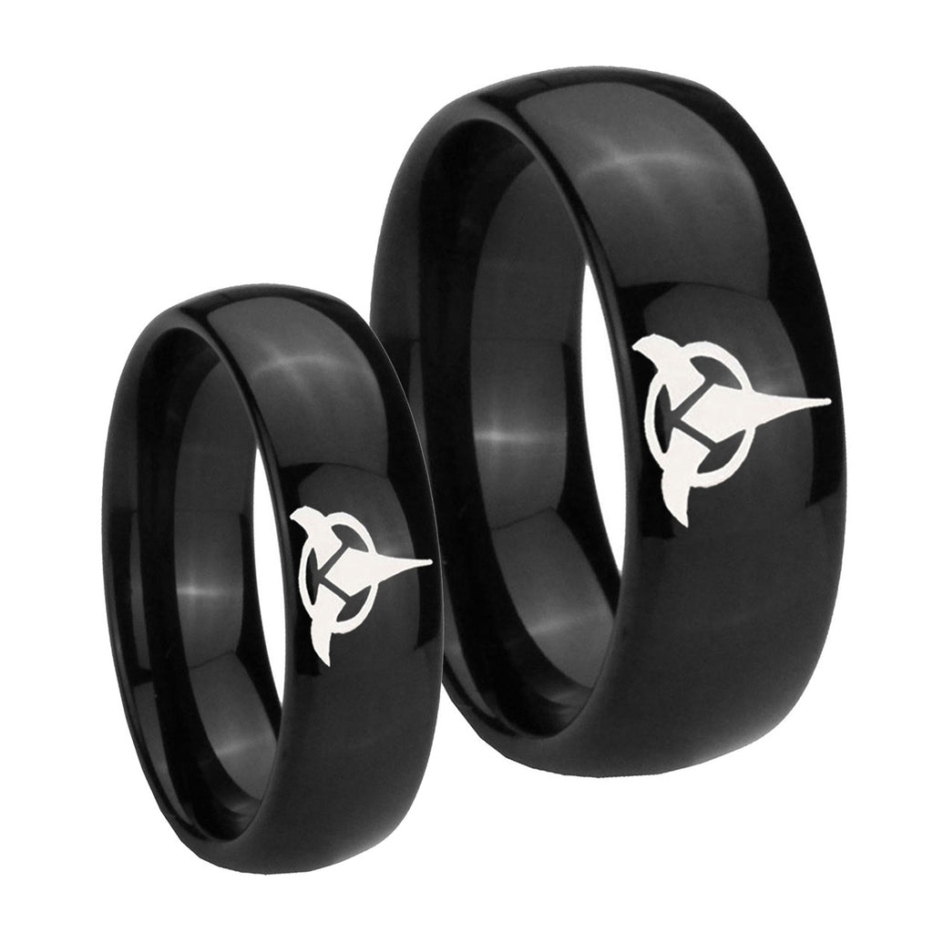 Klingon Dome Black Tungsten Mens Set Ring