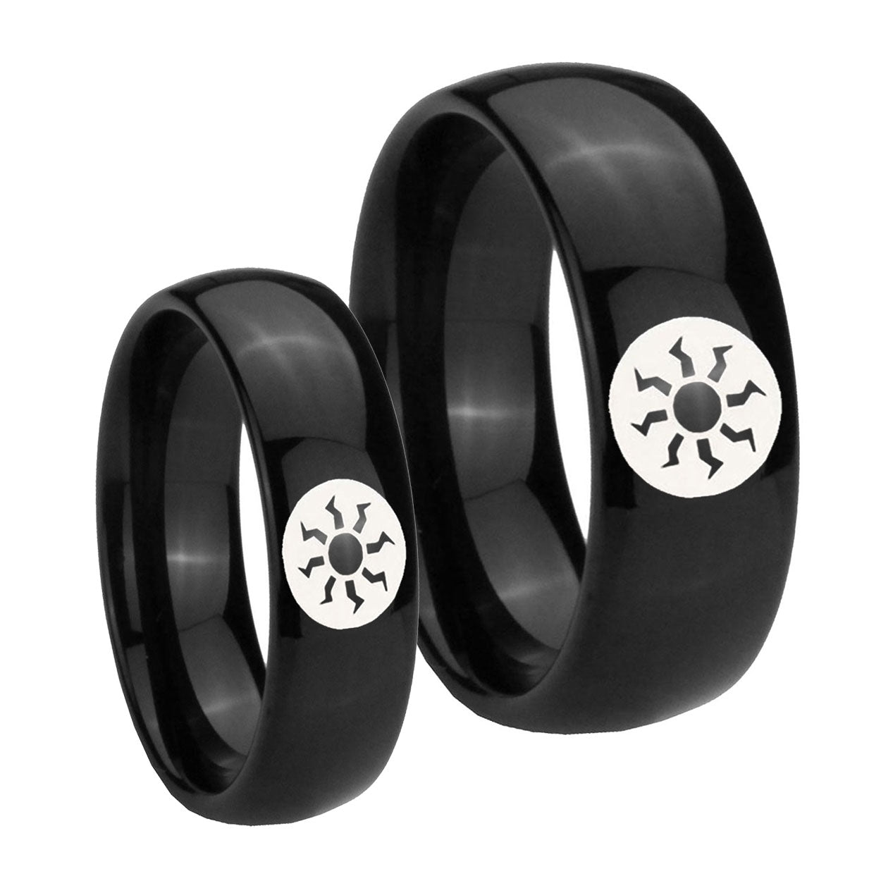 Magic The GatheRing Dome Black Tungsten Bridal Set Rings