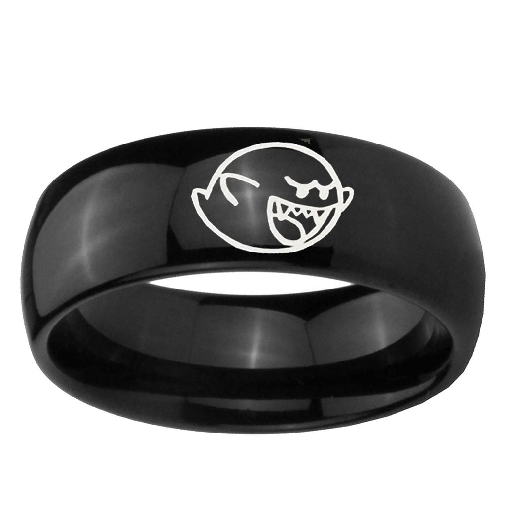 10mm Mario Boo Ghost Dome Black Tungsten Carbide Mens Engagement Ring