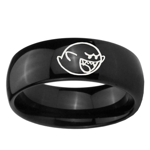 10mm Mario Boo Ghost Dome Black Tungsten Carbide Mens Engagement Ring