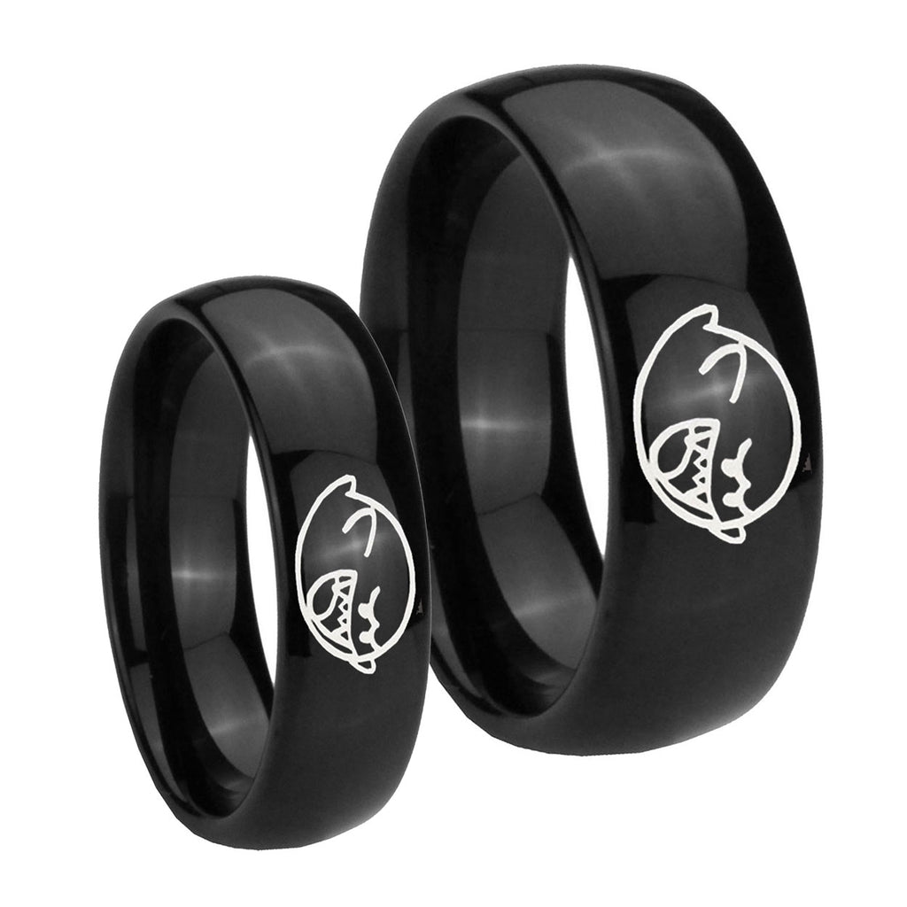 Mario Boo Ghost Dome Black Tungsten Mens Set Ring