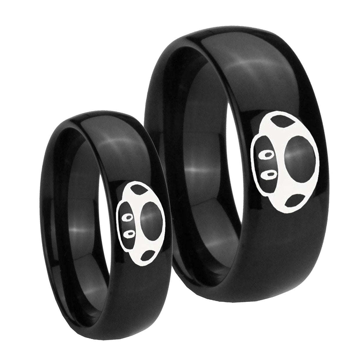 Mario Mushroom Dome Black Tungsten Mens Set Rings
