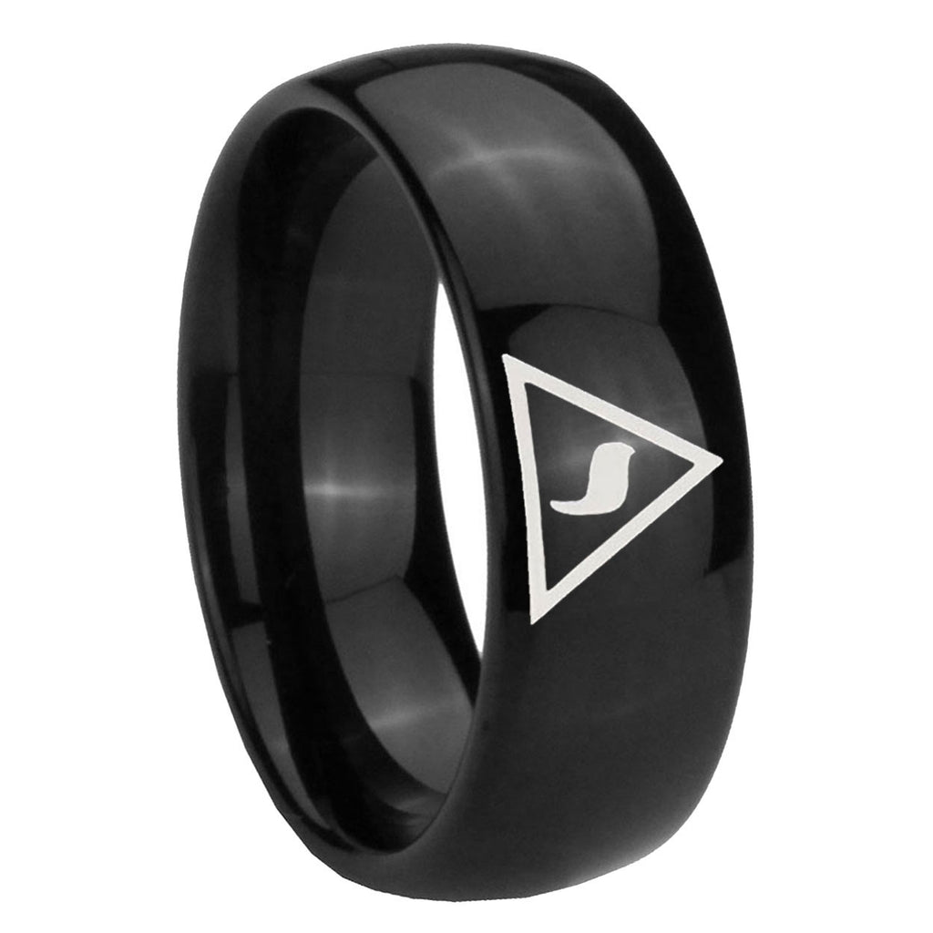 10mm Masonic Yod Dome Black Tungsten Carbide Men's Promise Rings