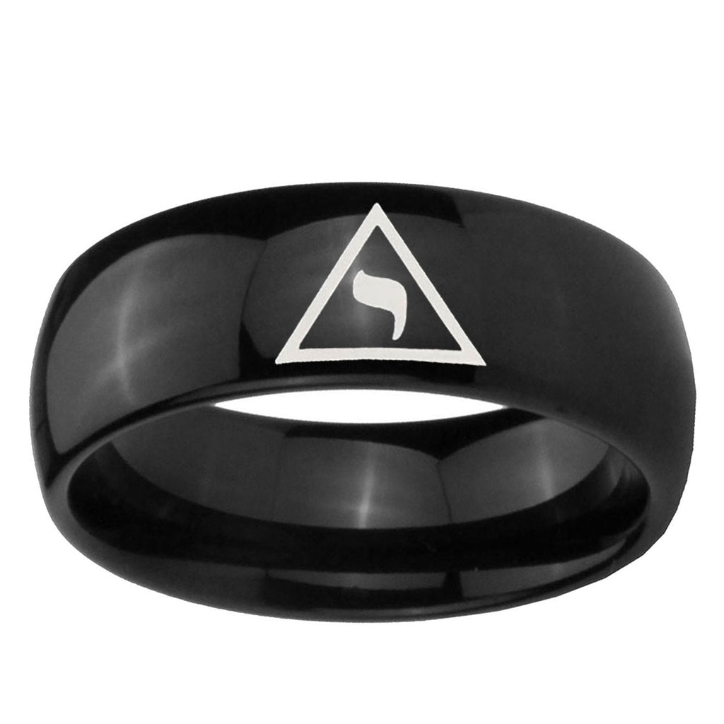 10mm Masonic Yod Dome Black Tungsten Ring