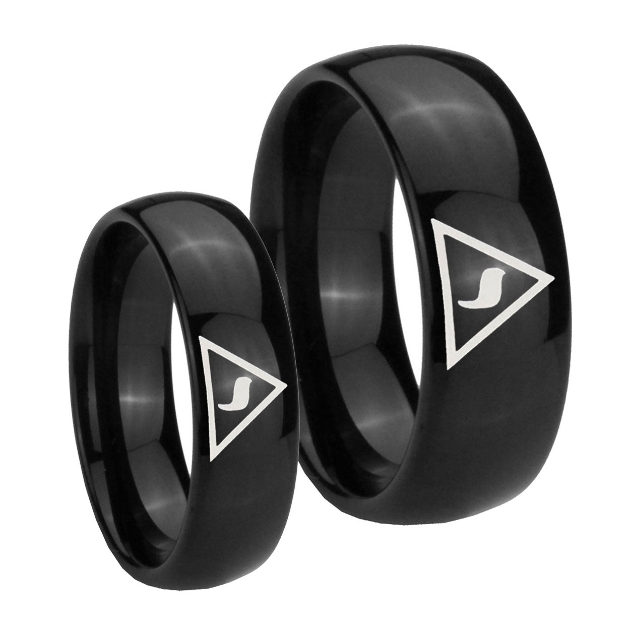 Masonic Yod Dome Black Tungsten Bridal Ring Sets