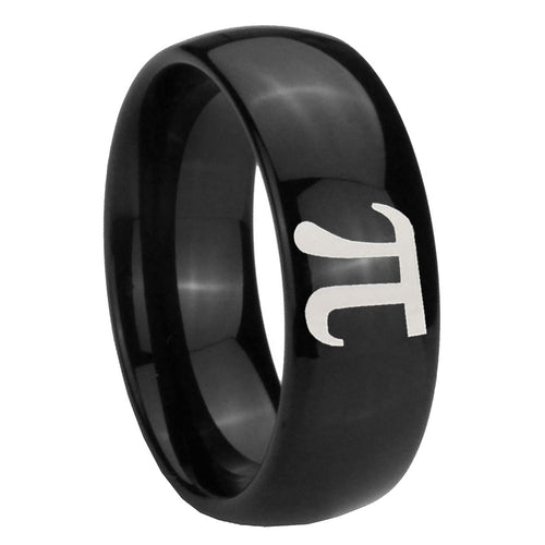 10mm Math Pi Dome Black Tungsten Carbide Mens Ring Personalized