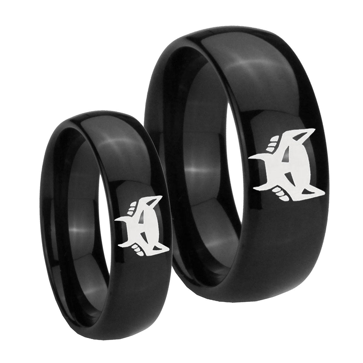 Maximal Dome Black Tungsten His Hers Set Rings
