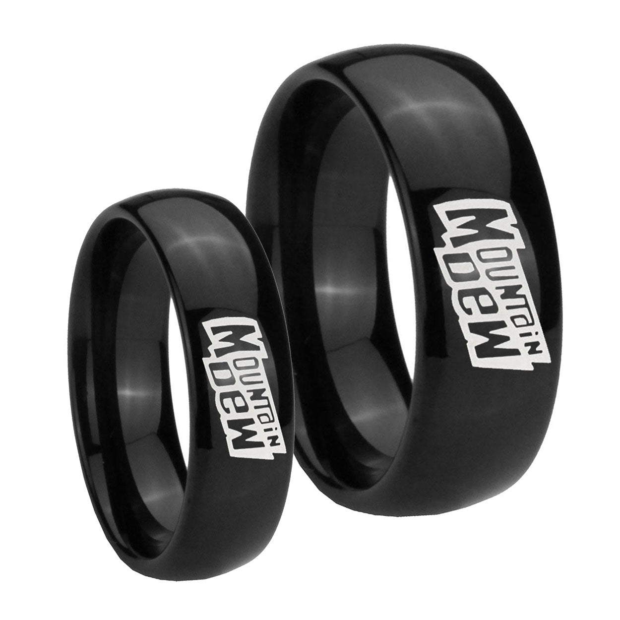 Mountain Dew Dome Black Tungsten Wedding Set Rings