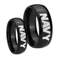 Navy Dome Black Tungsten Promise Ring Set