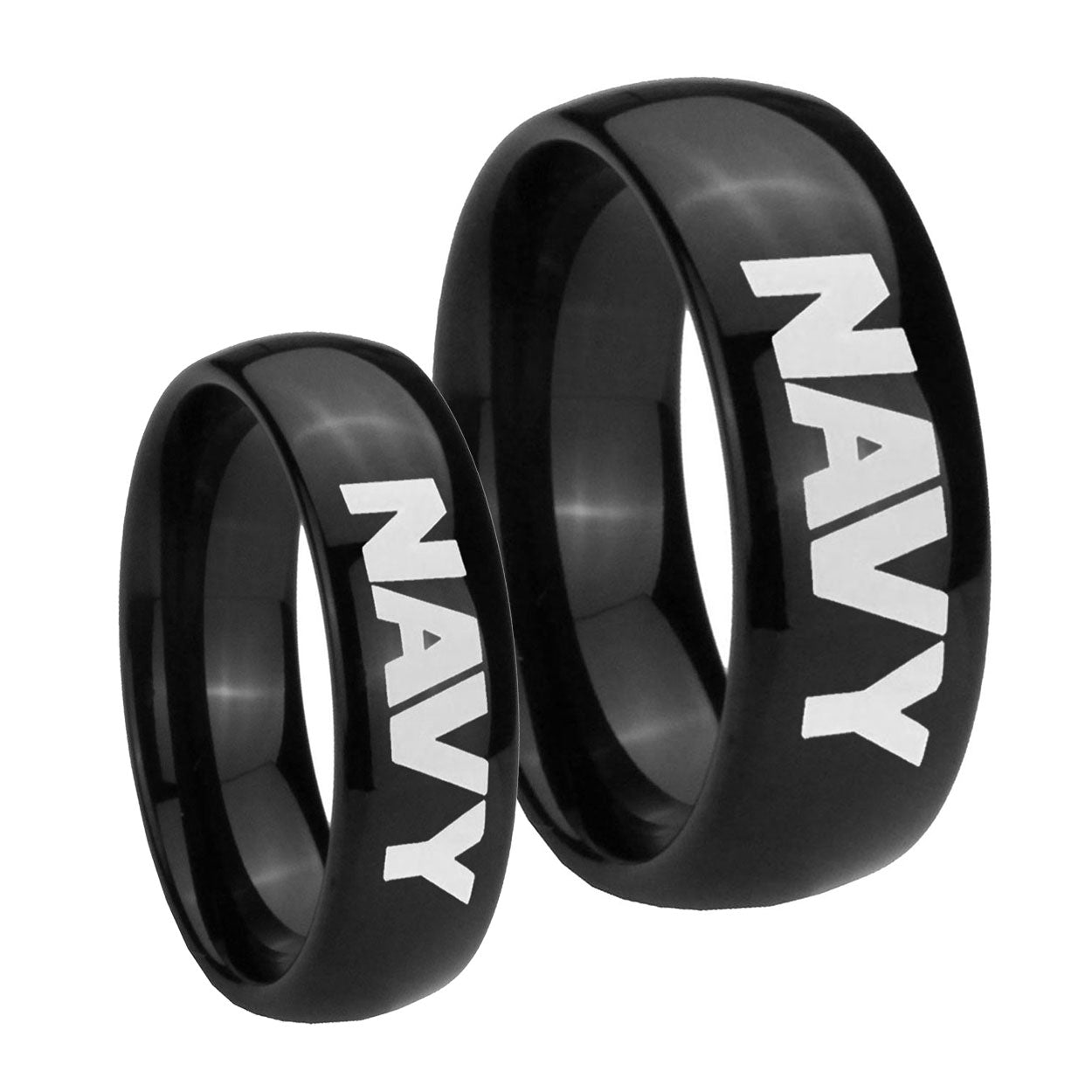 Navy Dome Black Tungsten Promise Ring Set