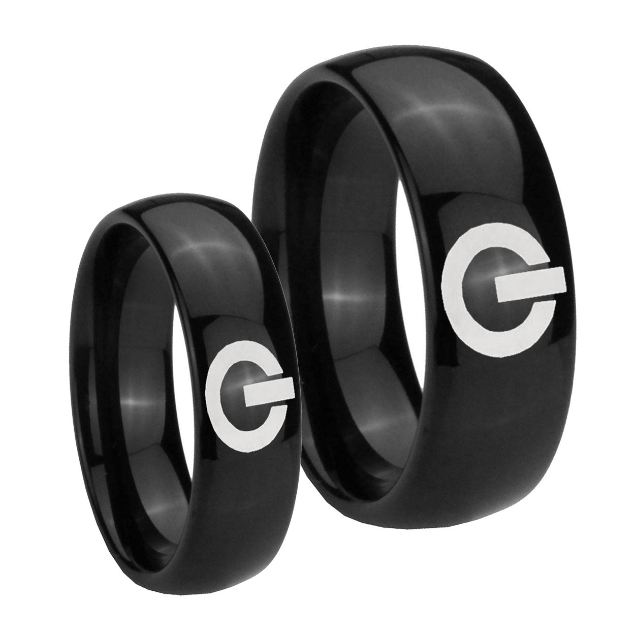 Power Dome Black Tungsten Bridal Set Rings