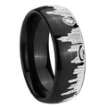 Chicago City Dome Polish Black Tungsten Engraved Ring
