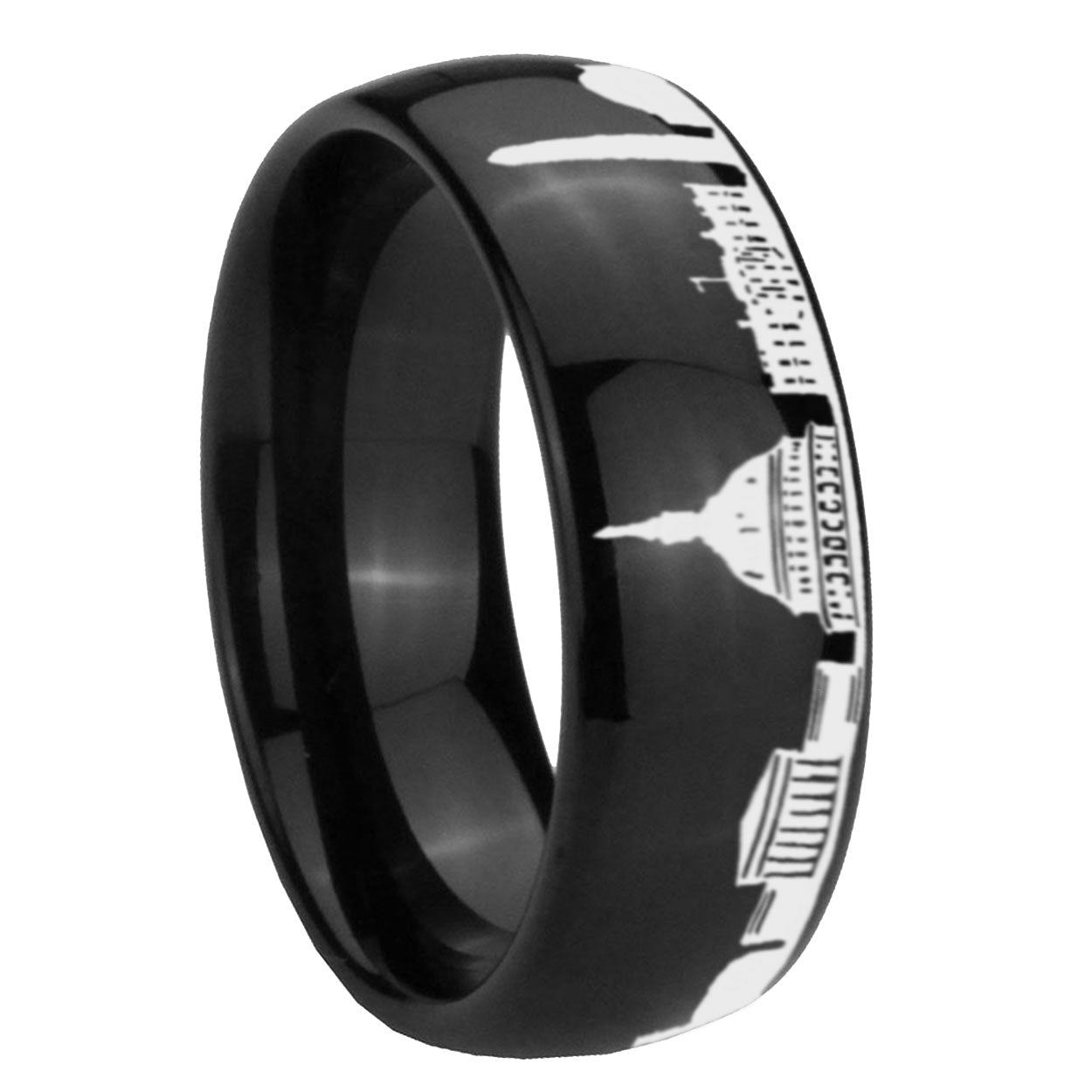 DC Washington City Dome Polish Black Tungsten Promised Ring