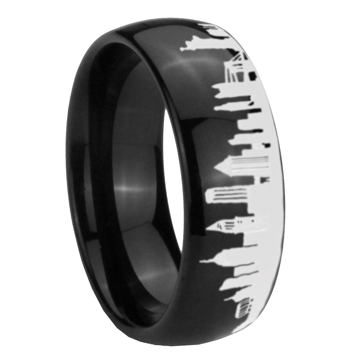 NY New York City Dome Polish Black Tungsten Promised Ring