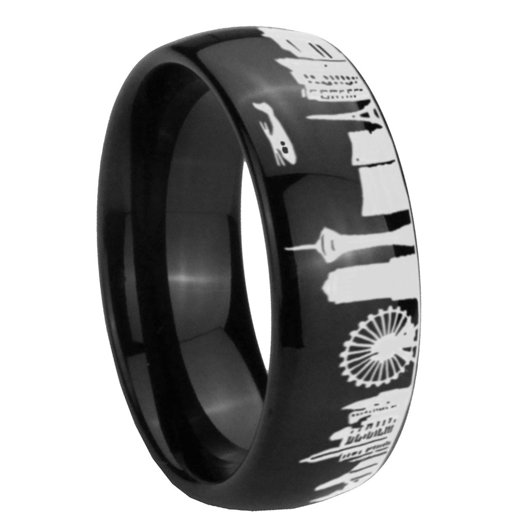 LA Las Vegas City Dome Polish Black Tungsten Promised Ring