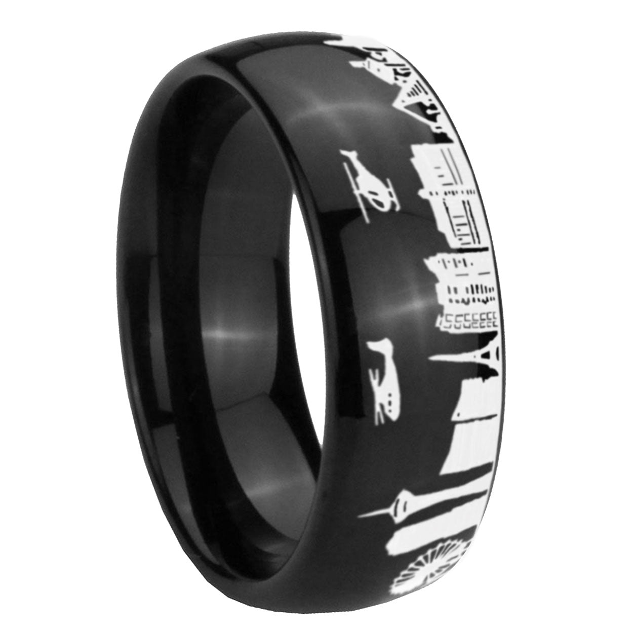 8MM LA Las Vegas City Dome Polish Black Tungsten Promised Ring