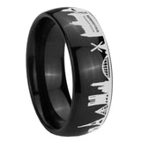 8mm France Paris City Dome Polish Black Tungsten Mens Engraved Wedding Bands