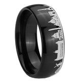 8mm France Paris City Dome Polish Black Tungsten Mens Engraved Wedding Bands