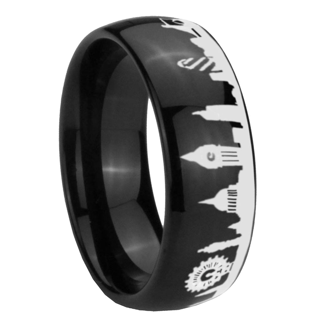 UK London City Dome Polish Black Tungsten Engraved Ring