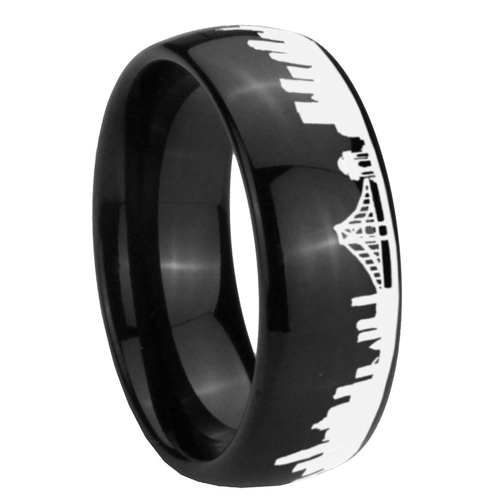 CA San Francisco City Dome Polish Black Tungsten Custom Ring