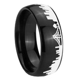 8mm CA San Francisco City Dome Polish Black Tungsten Mens Engraved Wedding Bands