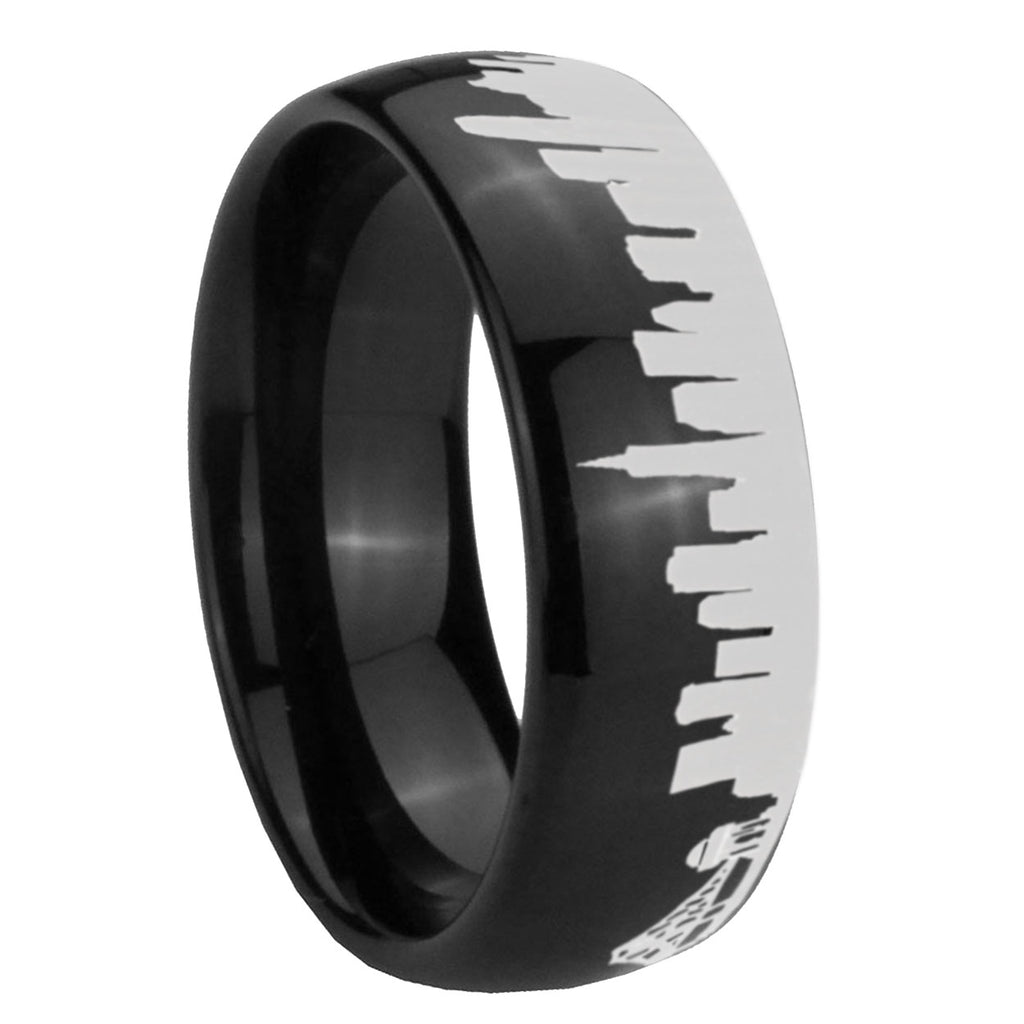 8MM CA San Francisco City Dome Polish Black Tungsten Custom Ring