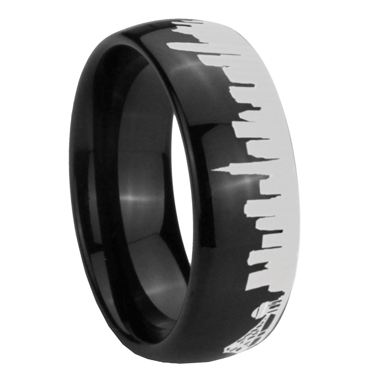 8MM CA San Francisco City Dome Polish Black Tungsten Custom Ring